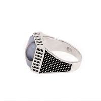 Kaanjewelry Bague pour homme en argent sterling 925 de style ethnique vintage, plaquée rhodium avec pierre d'agate naturelle, bagues fines pour homme