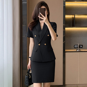 Women's Short Sleeve Suit Set Summer Thin Style Elegant Workwear Professional Manager Uniform Breathable Polyester Fabric - Product Image 3