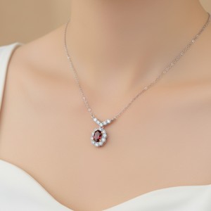 Collier pendentif en grenat naturel en <span class=keywords><strong>aluminium</strong></span>, <span class=keywords><strong>argent</strong></span> sterling S925 plaqué or, incrusté de pierres précieuses rouges, certifié luxe pour femme - Product Image 6