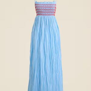 Vestido Midi de Verano de Cintura Alta OEM para Mujer, Casual, de Lino con Bordado Floral, Nuevo, Holgado, de Algodón Tejido, con Cintura Natural - Product Image 3