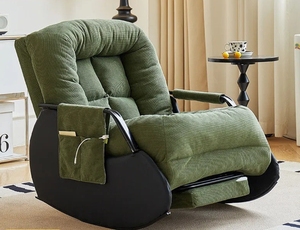 Fauteuil à bascule moderne avec revêtement en tissu doux, chaise longue confortable avec repose-pieds réglable - Product Image 3