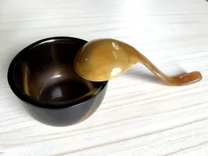 Juego de cuencos de cuerno pulido natural con diseño rústico Ecológico de larga duración Restaurantes caseros Cuchara de sopa de regalo con estilo - Product Image 3