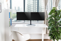 Support de moniteur double avec support de moniteur vertical et bras articulés Support d'écran d'ordinateur pour 2 écrans Bras de moniteur