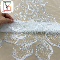 Nouveau tissu en dentelle africaine perlée, tissu en dentelle florale, tissu en dentelle à perles, tissu en dentelle à sequins, tissu en dentelle brodée pour robe de mariée de luxe