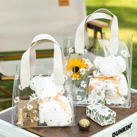 Sac fourre-tout transparent en PVC personnalisable style européen pour la fête des mères, les mariages ou les anniversaires, avec ruban et étiquette perlée