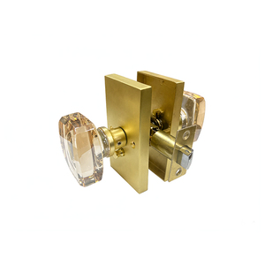 Maniglie per Porte in Cristallo con Serratura, Maniglia Quadrata in Lega di Zinco Dorata per Camera da Letto e Bagno - Product Image 2