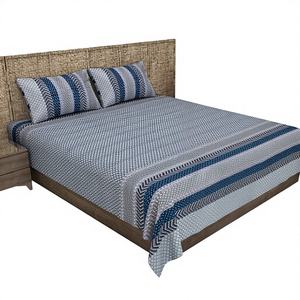 Sábanas Planas de Algodón de la Mejor Calidad, Estampadas a Mano en India, 2 Fundas de Almohada Incluidas, 300 Hilos, Ecológicas, Grado HEAVENBIRDS - Product Image 1