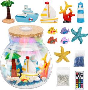 OEM Weihnachts geschenke Multi color Fish Mini Dampfschiff Saiboat Terrarium Crafts Kit für Kinder Mädchen mit niedlichen Leuchtturm Kokosnuss baum - Product Image 1