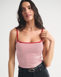 LEDUO 2026 Popular Chic Striped <b>Adjustable</b> Spaghetti Strap Women <b>Square</b> Neck Cami Top - Product Image 1