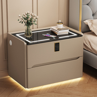 Table de chevet multifonctionnelle de luxe en bois massif, 2 tiroirs, design moderne, intelligente, sans installation requise, meubles de chambre à coucher
