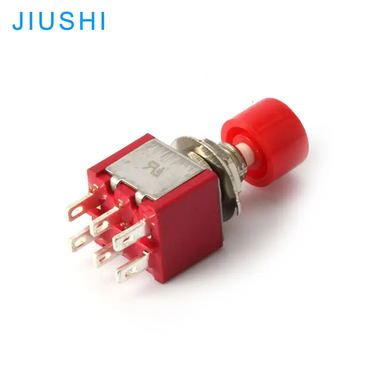 Kelly PS-202 type push button IP65 toggle switch mounting hole 6mm red green black plastic head 2NO 2NC 6pins