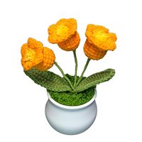 Tanaman Tulip dan Bunga Matahari Lucu Buatan Tangan, Ornamen Pot Bunga Buatan Rajutan untuk Dukungan Emosional di Rumah dan Kantor