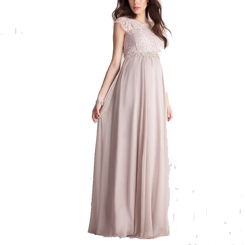 Neueste Anti-Falten Perlen Spitze Mutterschaft kleid Sexy Spitze Abend Maxi Schwangere Kleid