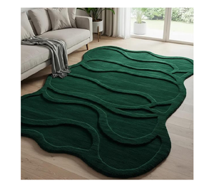 Alfombra Moderna Abstracta Verde Oscuro con Diseño de Ondas Texturizadas en 3D, Alfombra de Forma Irregular para Sala de Estar, Dormitorio y Cont. - Product Image 1