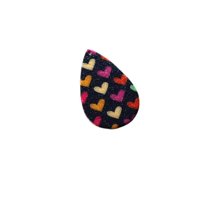 Colorful Fashion Heart Pattern Teardrop Leather Piece for earrings