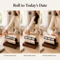 Calendrier de bureau perpétuel en bois avec logo personnalisé, tambours rotatifs mois, date, jour de la semaine, vente en gros OEM, décoration de bureau à domicile