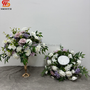 SMOOTH 2026 - Camino de Mesa de Flores de Seda Hecho a Mano con Rosas Blancas y Moradas, Decoración para Centro de Mesa de Boda - Product Image 5