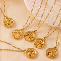 Collier pendentif Tempusort en acier inoxydable pour cadeaux, bijoux de mode plaqués or 18 carats avec motif gaufré des douze signes du zodiaque, étanche