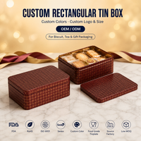 Boîte en métal rectangulaire personnalisée avec motif monogramme or bordeaux pour l'emballage de biscuits, cadeaux d'affaires, logo personnalisé OEM ODM