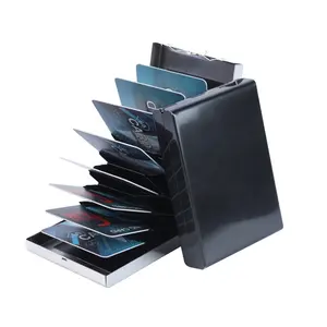 पुरुषों के लिए स्लिम स्टेनलेस स्टील आरएफआईडी ब्लॉकिंग कार्डधारक वॉलेट मेटल क्रेडिट कार्ड केस कार्ड स्लीव्स 10 स्लॉट के साथ