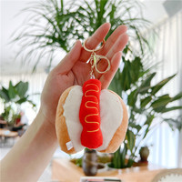 Porte-clés Kawaii en forme de nourriture : Pain, Hamburger, Hot-dog, Frites – Poupée en peluche douce et rembourrée, Pendentif, Jouet pour machine à griffes
