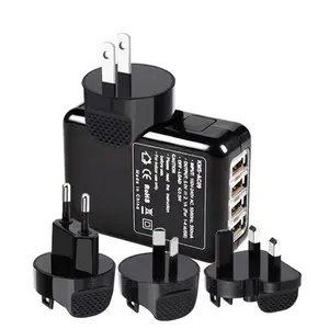 Hot Sale Multi Nation Worldwide Universal 4 Port Travel Wall Usb Charger High Capacity Travel Chargers With Uk Us Au Eu Plugs