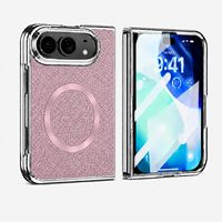 Étui de téléphone pliable magnétique avec paillettes, protection d'écran avant HD intégrée pour iPhone Duo Fold, coque de protection