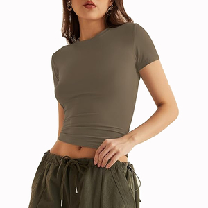 Guangzhou Jwin personnalisé brodé femmes strass <span class=keywords><strong>T</strong></span>-shirts de base élastique noir serré athlétique femmes <span class=keywords><strong>t</strong></span>-shirts - Product Image 2