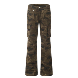 Jean évasé ample <span class=keywords><strong>taille</strong></span> <span class=keywords><strong>basse</strong></span> camouflage pour <span class=keywords><strong>femme</strong></span>, style décontracté vintage, <span class=keywords><strong>pantalon</strong></span> de charpentier avec poches 3D, en denim non extensible lavable, automne-hiver - Product Image 3