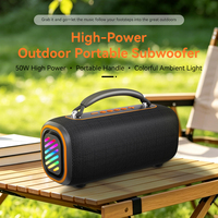 Speaker Subwoofer Nirkabel TWS Portabel 50W, Lampu Warna-warni Ganda, Baterai Tahan Lama untuk Luar Ruangan & Rumah