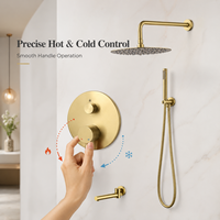 Ensemble de douche encastré en laiton doré brossé avec système de pluie et douchette à main, robinet de baignoire, vente en gros fabricant