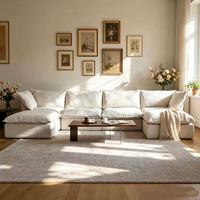 Canapé sectionnel à assise profonde en peluche - Rembourrage en éponge haute résilience et duvet d'oie, design lavable