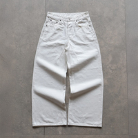 Jean en denim brut à bords bruts avec logo personnalisé, coupe ample, style vintage, coupe droite, en denim de coton japonais blanc épais pour homme