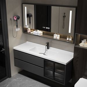 Meuble de salle de bain moderne et simple en ardoise, meuble-lavabo intelligent en bois massif, combinaison lavabo et meuble sous-vasque - Product Image 3