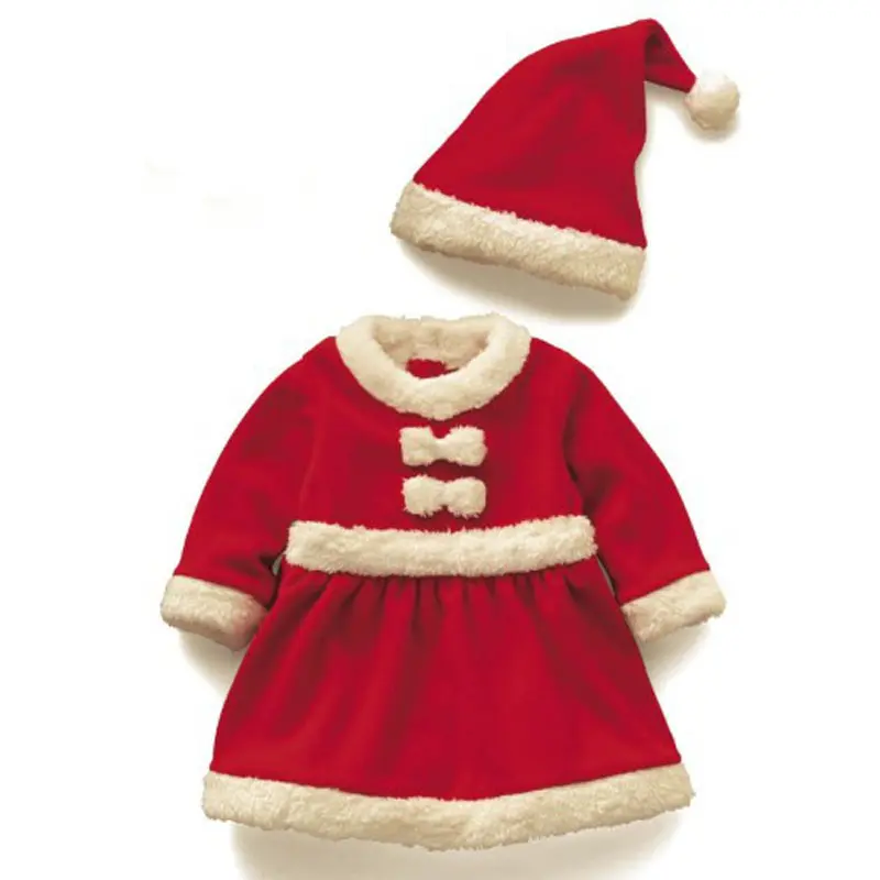 Conjunto de ropa para bebé, niño y niña, traje de Navidad, vestidos rojos nuevos + sombrero rojo, conjunto de 2 uds. De ropa cálida