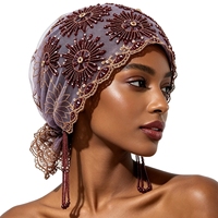 15 Couleurs Chapeau Turban Fait Main Ethnique avec Strass et Perles Motif Tournesol, Bonnet, Foulard, Voile, Hijab, Chapeaux Hijab à Dentelle et Pompons