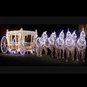 Dos Caballos al aire libre con iluminación LED 2D, con silueta de carruaje, para conducir en invierno por el Parque de Navidad, exhibiciones del zoo