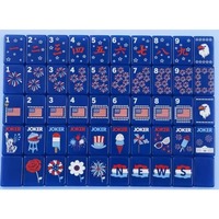 Ensemble de tuiles de mahjong américaines en acrylique gravées bleu patriotique de luxe personnalisé, tapis, supports, jeu de table de mahjong, cadeaux, divertissement de casino