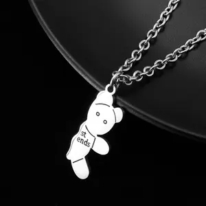 Personalized Spliced Bear Stainless Steel Girlfriends Couple Necklace Heart Chain Necklace