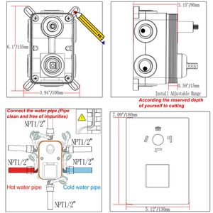 Valvola <span class=keywords><strong>doccia</strong></span> con installazione nascosta a maniglia singola regolabile calda e fredda, <span class=keywords><strong>doccia</strong></span> di lusso quadrata cromata - Product Image 6