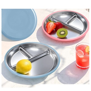 Échantillon Gratuit : Ensemble de Vaisselle Personnalisé pour Bébé, Assiette en Acier Inoxydable Isolée et Enveloppée de Silicone Anti-chute - Product Image 1