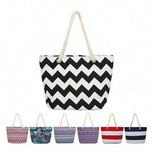 <b>Large</b> Cotton Canvas Zipper Tote Handbag for Women Dual Handle Summer <b>Beach</b> Shopping <b>Bag</b> - Product Image 5