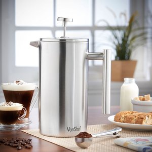 Vente chaude 800ml Percolateurs d'infusion à froid Cafetière isolée à double paroi Pot Argent 304 Acier inoxydable Café Presse française - Product Image 1