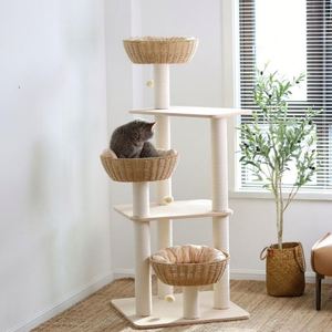 Luxury Log Color Rattan Cat Tree Condo con raspadores y cama-Diseño moderno - Product Image 3