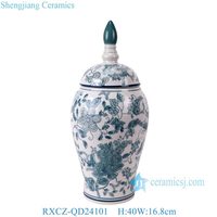 Vase décoratif en porcelaine craquelée à motif floral chinoiserie RXCZ-QD241, urne verte et blanche pour la décoration du salon