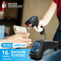 Pistola de escáner de código de barras Xincode 2D, lector de código QR de barra 1D inalámbrico con cable de mano para libros de ropa de inventario exprés