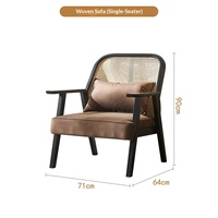 Chaise de loisirs double trois places en rotin de style chinois avec dossier haut rembourré pour salle à manger