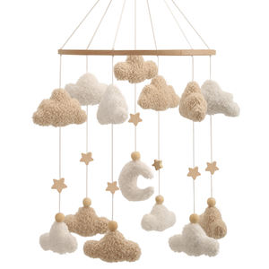 Móvil para Bebé con Diseño <span class=keywords><strong>de</strong></span> Nubes y Luna, Estilo Boho Neutral, Decoración para Cuarto <span class=keywords><strong>de</strong></span> Bebé, Móvil <span class=keywords><strong>de</strong></span> Tela Bouclé - Product Image 1