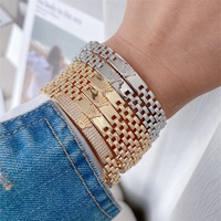 Set Perhiasan Minimalis Rantai Sepeda Warna Emas Perak Bahan Stainless Steel Kristal Gelang Rantai Cincin untuk Wanita