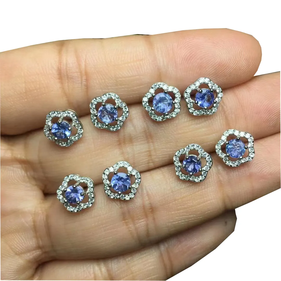 Natur kristall s925 Sterling Silber Ohrringe Schmuck Tansanit Kristall Ohrringe für Frauen Geschenk Party